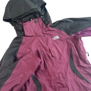 The North Face Nylon Hyvent Shell Jacket Women's Small Removable Hood Burgandy